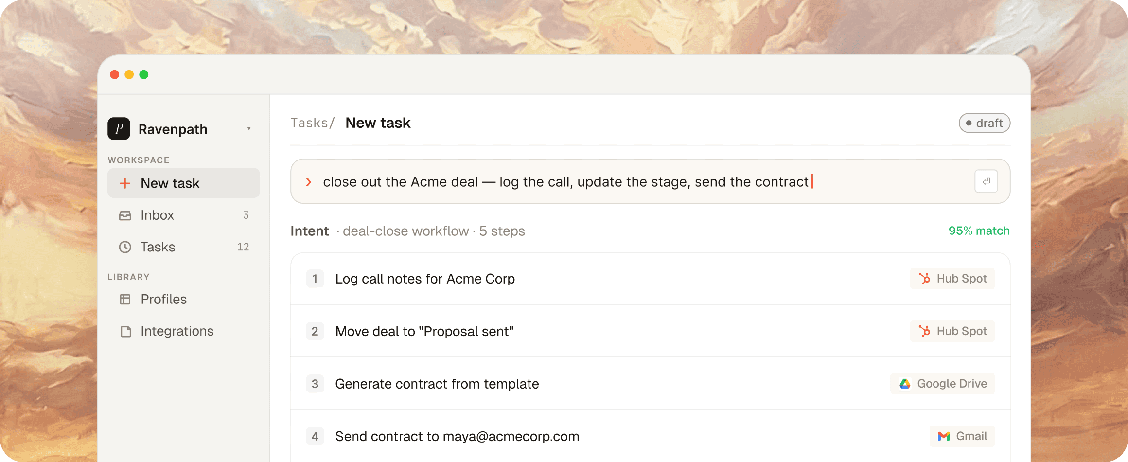User interface for creating a task